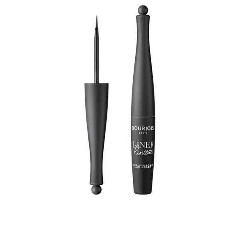 Eyeliner nero Bourjois. Flacone e pennello. Scritta: Liner Pinceau Waterproof 24h.