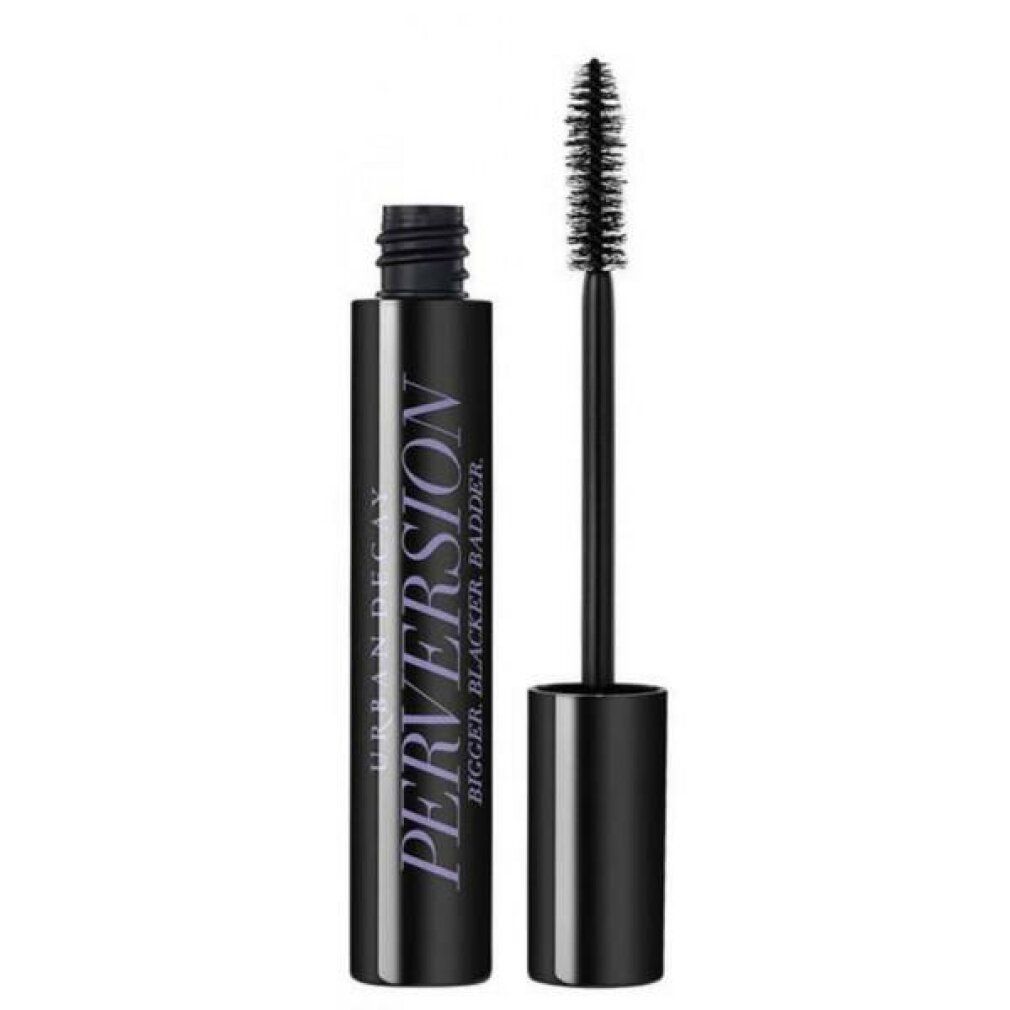 Tubo di mascara nero con spazzola. Scritta: Urban Decay Perversion. Testo: Bigger, Blacker, Badder.