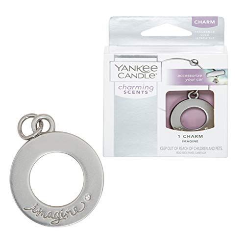 Ciondolo argento con foro e testo: imagine. Confezione con testo: CHARM, Yankee Candle Charming Scents.