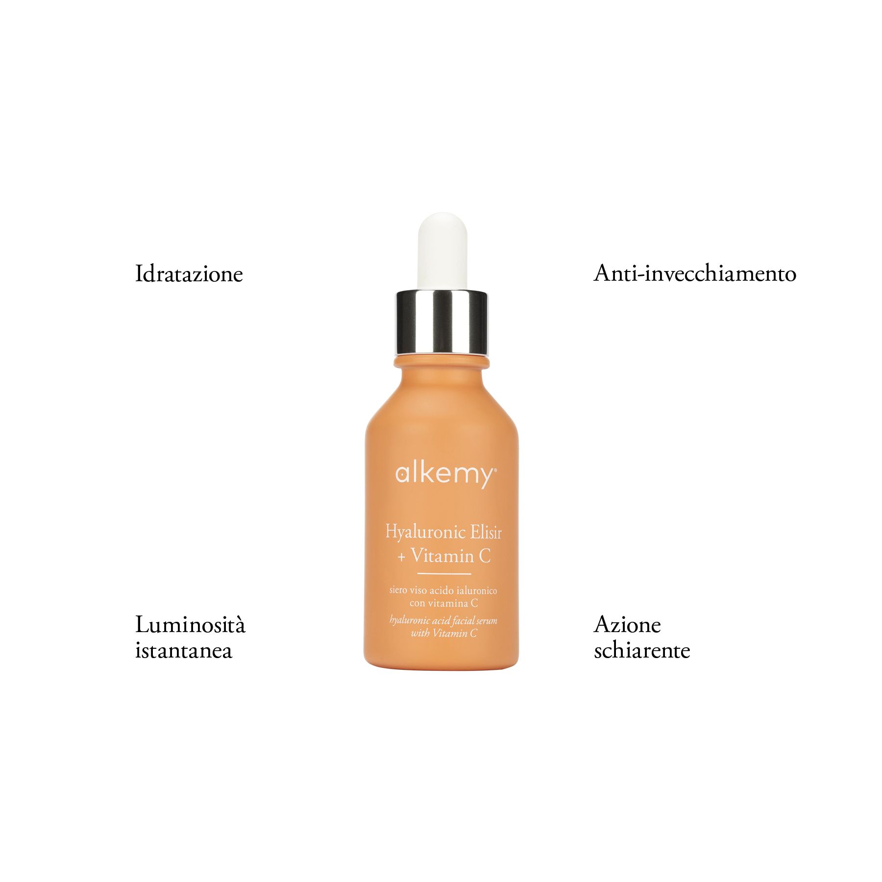 Alkemy Siero Viso Acido Ialuronico e Vitamina C, Idratante e Illuminante