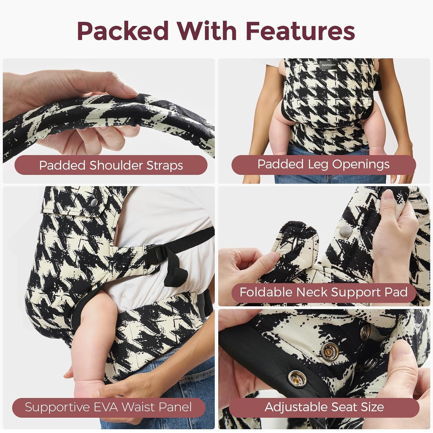 Momcozy Marsupio per Bambini Leggero e Traspirante con Motivo a Quadri Bianco e Nero