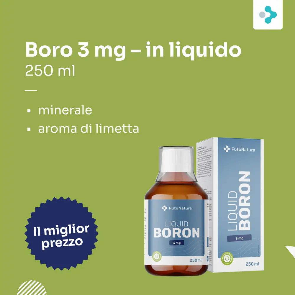 Bottiglia e confezione di Liquid Boron 3 mg. Testo: minerale, aroma di limetta. Adesivo: Il miglior prezzo.