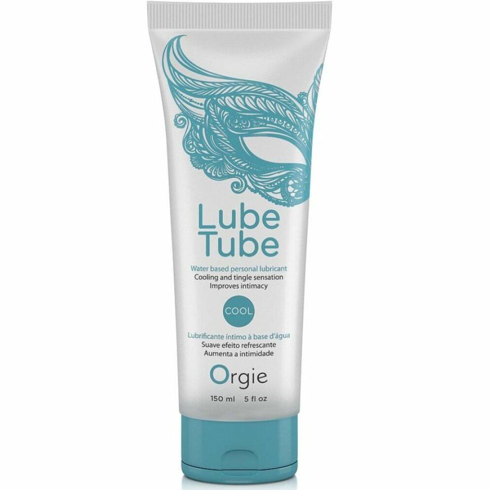 Tubo Lube Tube Cool. Testo: Water based personal lubricant. Marchio: Orgie. Tappo turchese.