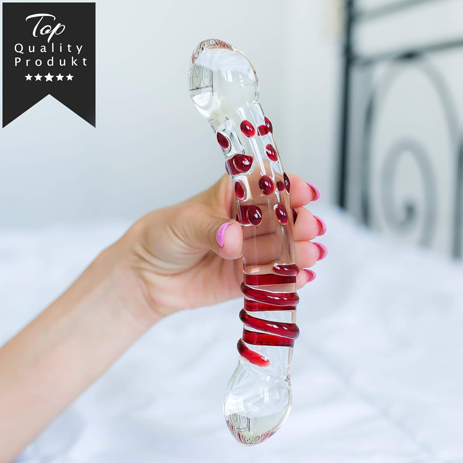FOPS dildo in vetro rosso 21 cm, diametro 3,5 cm, dildo doppio