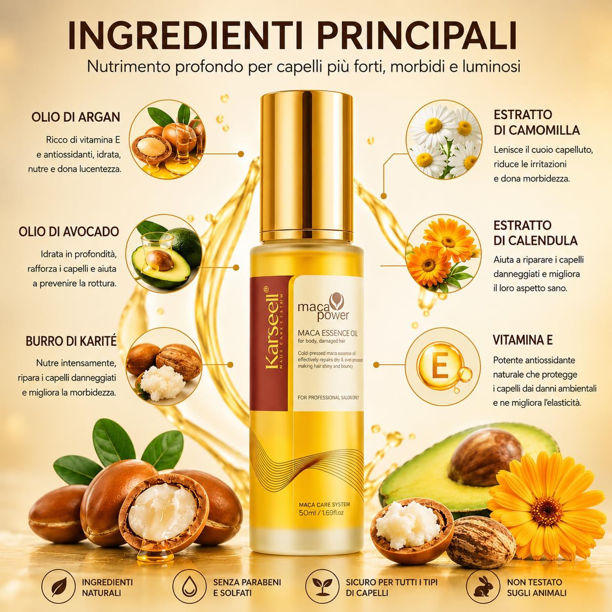 KARSEELL Siero per Capelli con Olio di Argan Idratante Riparatrice Anticrespo Brillantezza