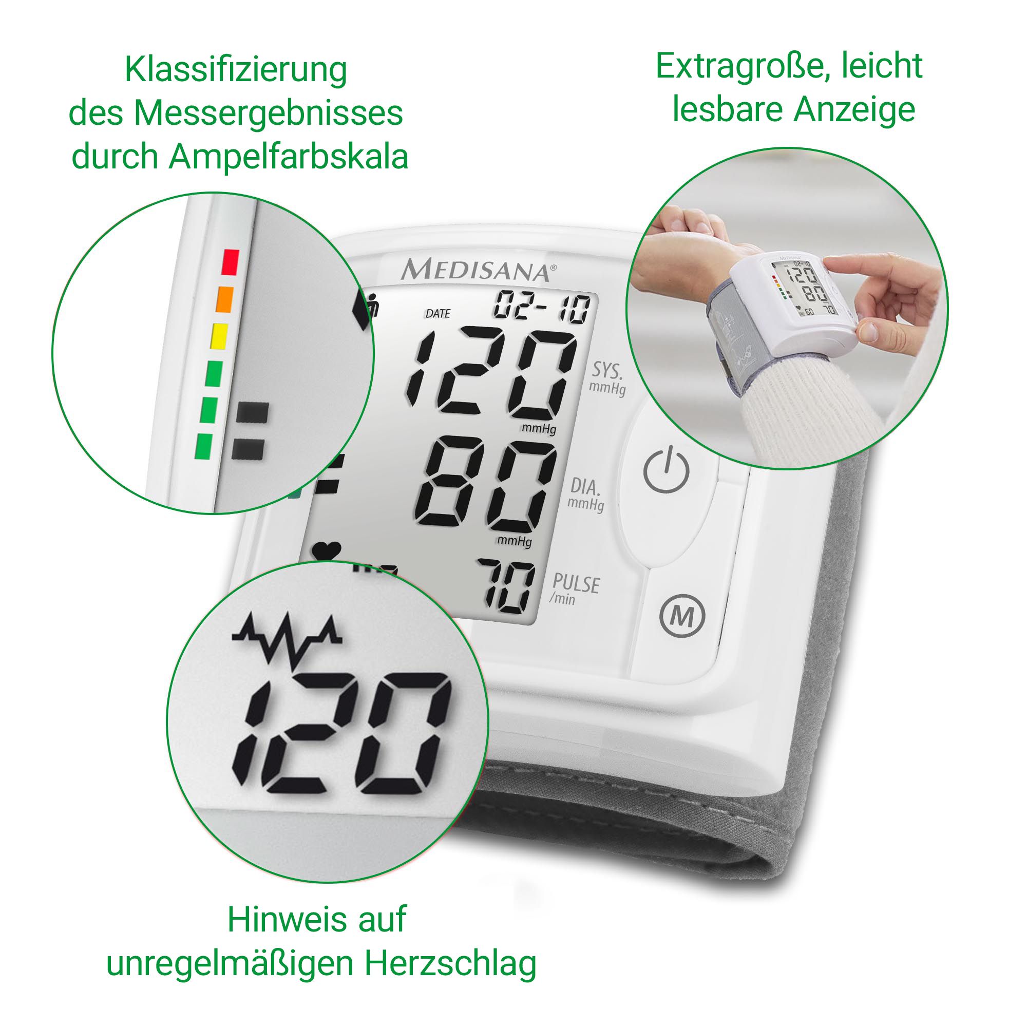 Medisana BW 320: display con scala colorata, battito cardiaco irregolare, display extra-large.
