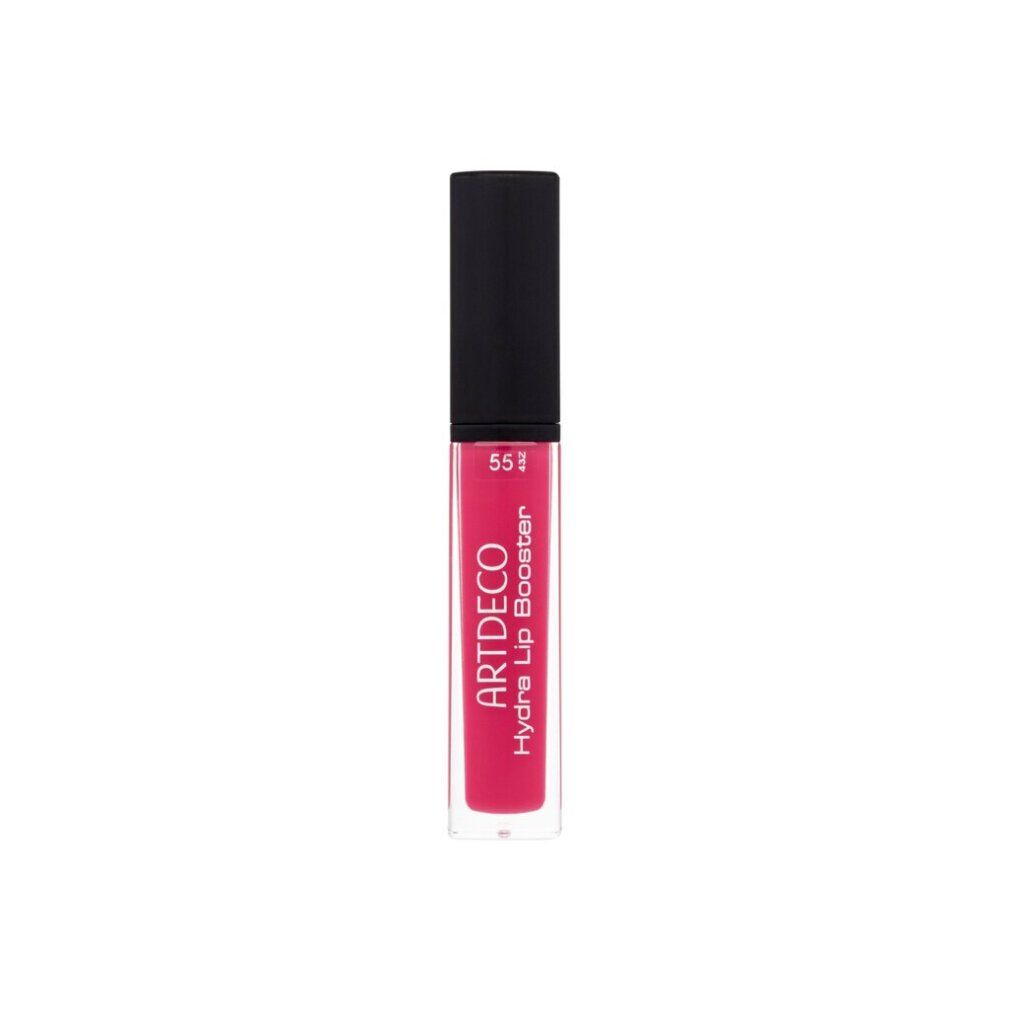 HYDRA LIP Booster, rosa caldo traslucido. Tappo nero, tubo trasparente. Testo: ARTDECO, Hydra Lip Booster.