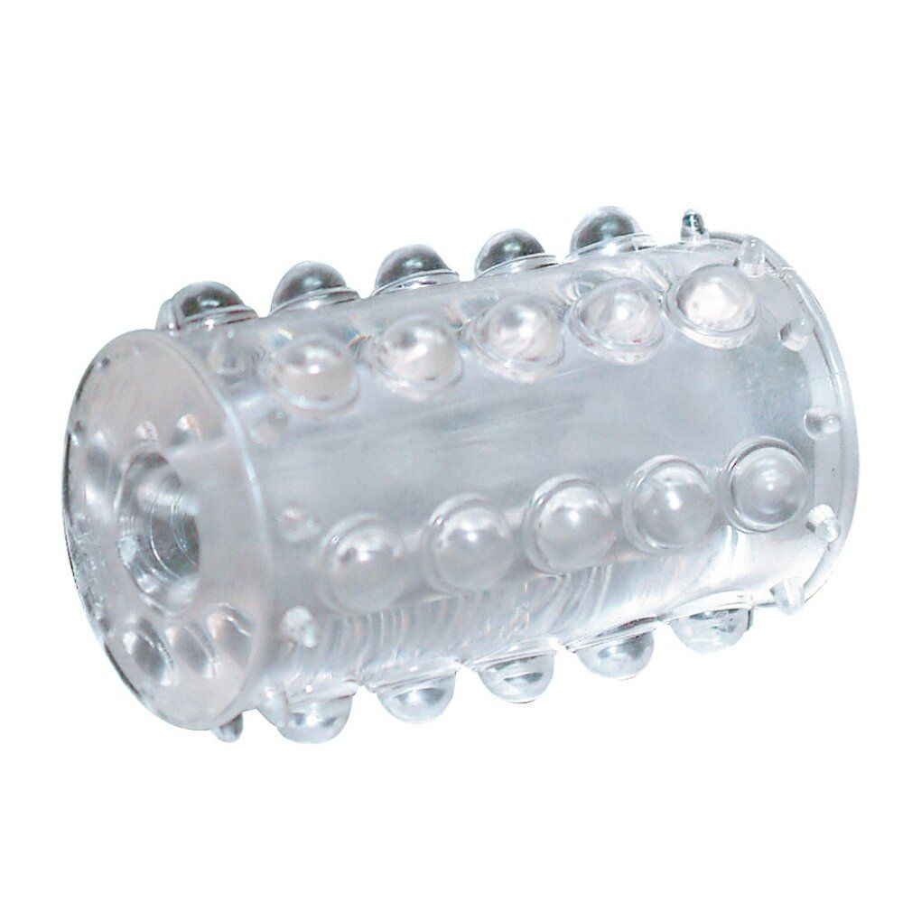 Prodotto cilindrico trasparente con nodi. Materiale: plastica. Forma: cilindrica. Superficie con sfere in rilievo.