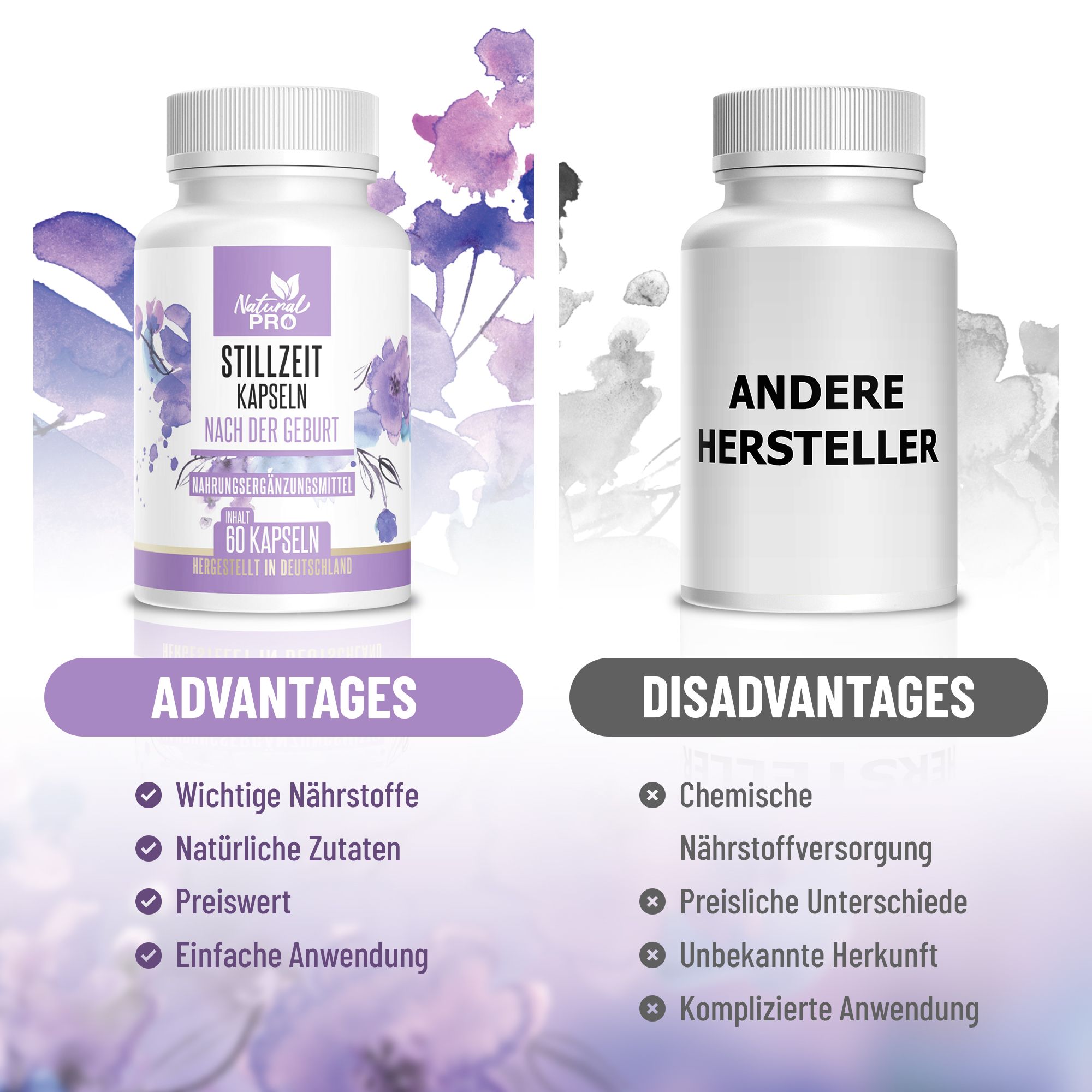 Confronto: Natural PRO Stillzeit Kapseln vs. altri produttori. Vantaggi e svantaggi a confronto.