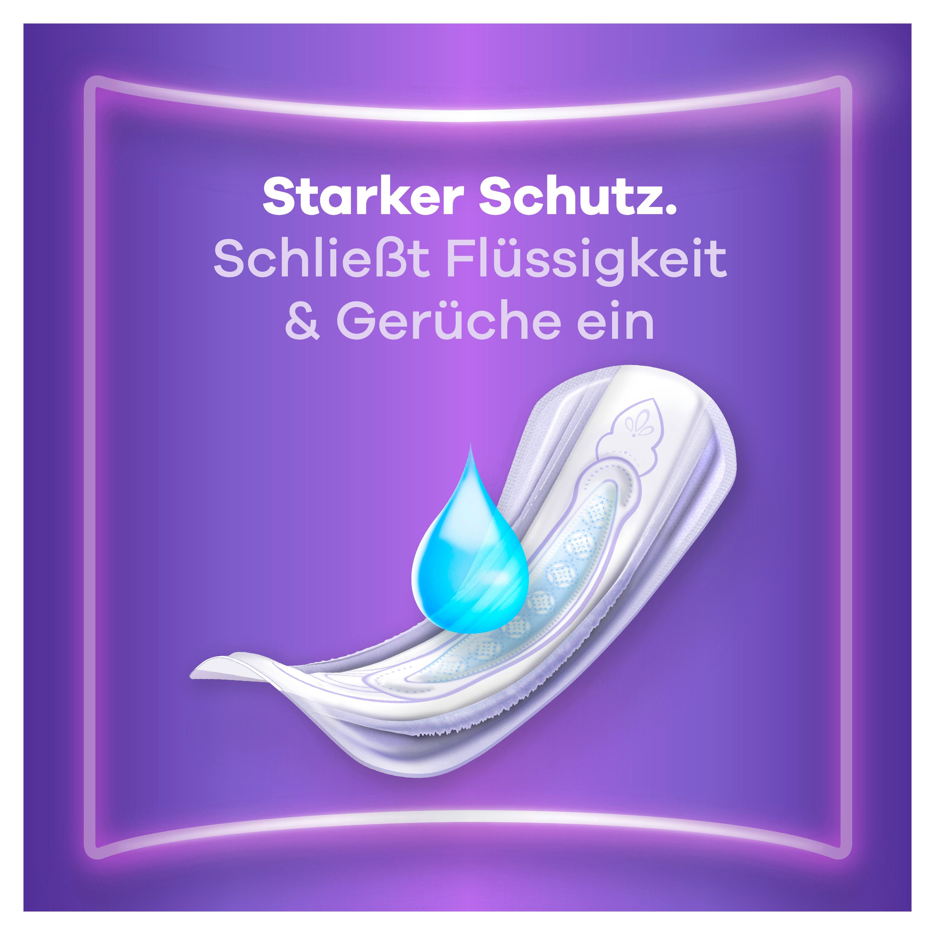 Un prodotto per l'igiene femminile con un'illustrazione di una goccia di liquido blu.