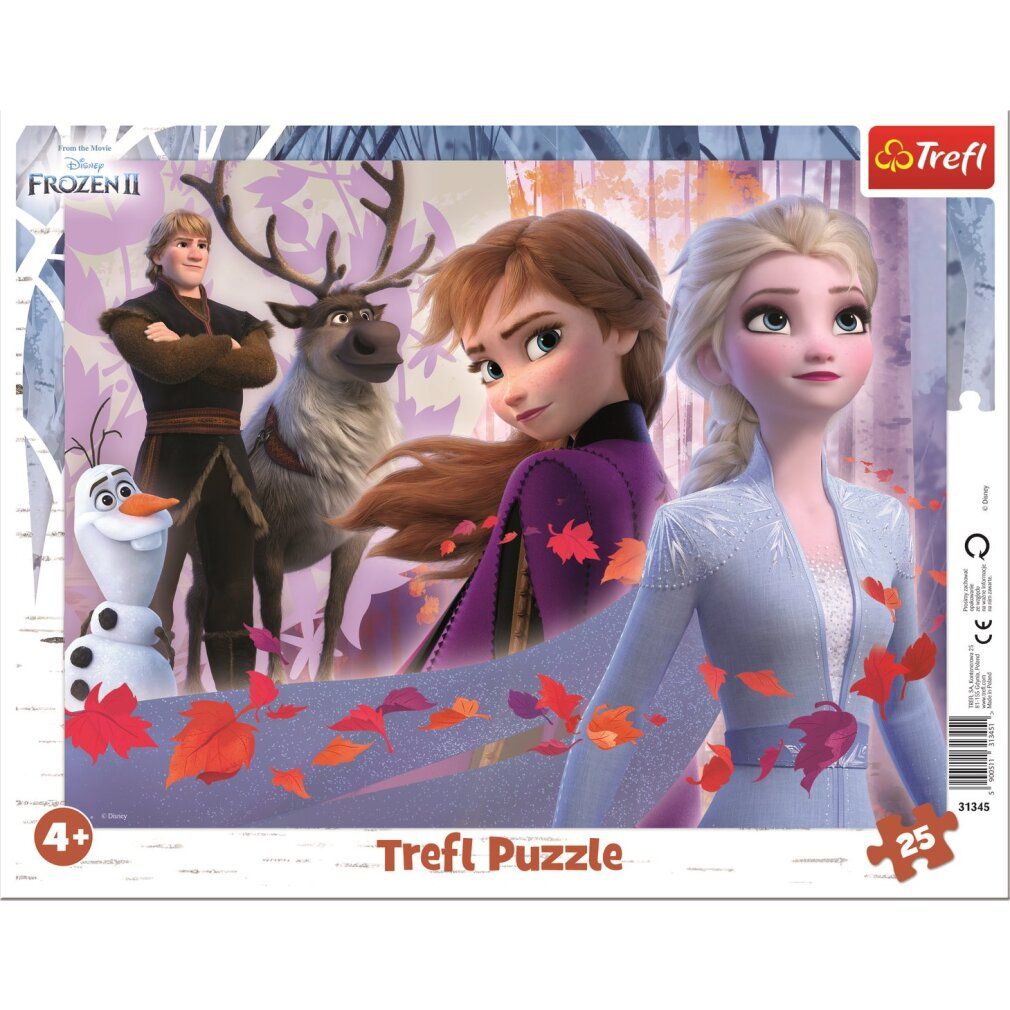 Puzzle da 25 pezzi. Confezione con motivo Frozen. Personaggi: Elsa, Anna, Kristoff, Olaf e Sven. Marca: Trefl. Età: 4+