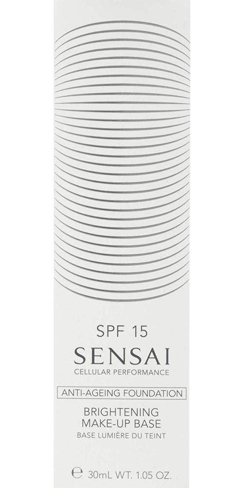 Confezione bianca con testo. Scritta: Sensai Cellular Performance Anti-Ageing Foundation Brightening Make-up Base SPF 15.