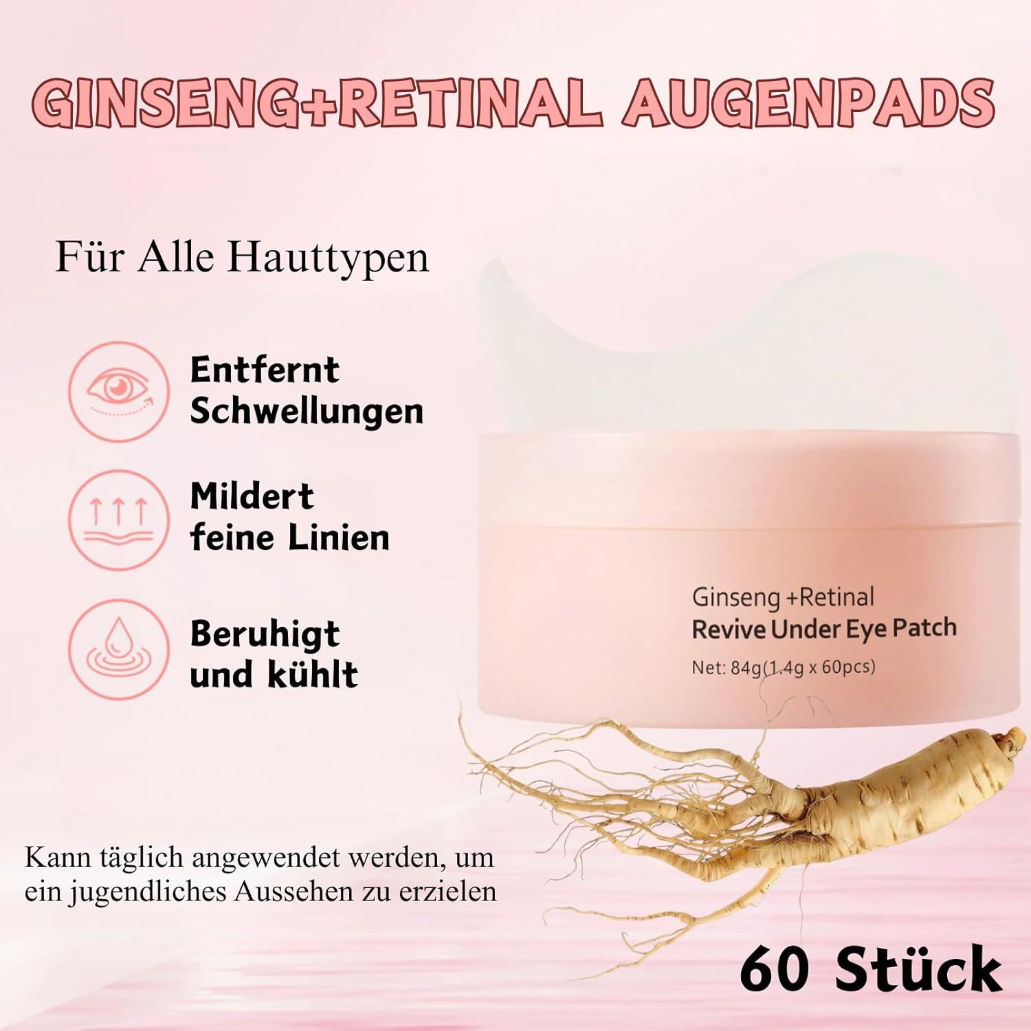 SUMMISHI Korean Skincare Crema Contorno Occhi al Ginseng + Retinal e Patch Occhi