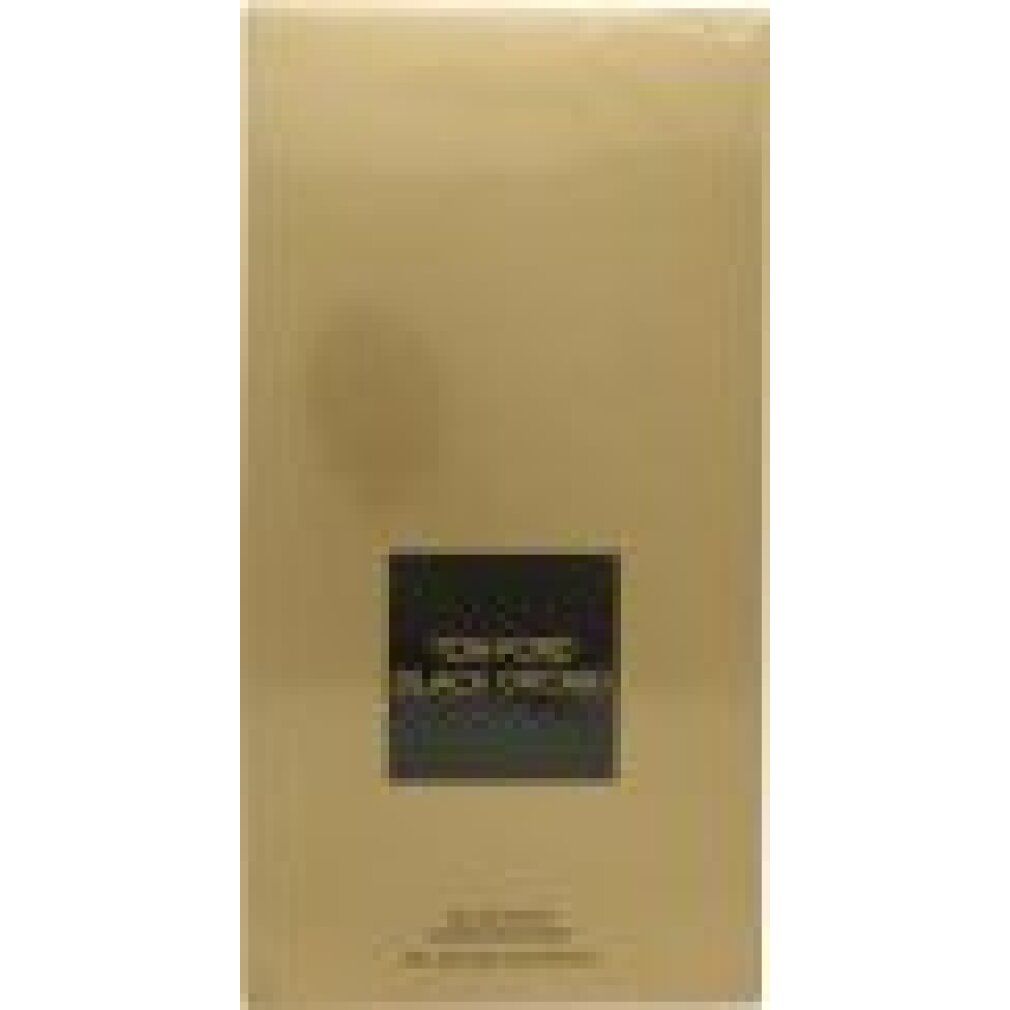 Confezione dorata con rettangolo nero. Testo: Tom Ford Black Orchid Eau de Parfum.