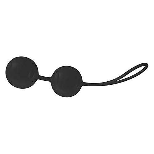 Due sfere nere collegate da un corto laccio, con un anello all'estremità.