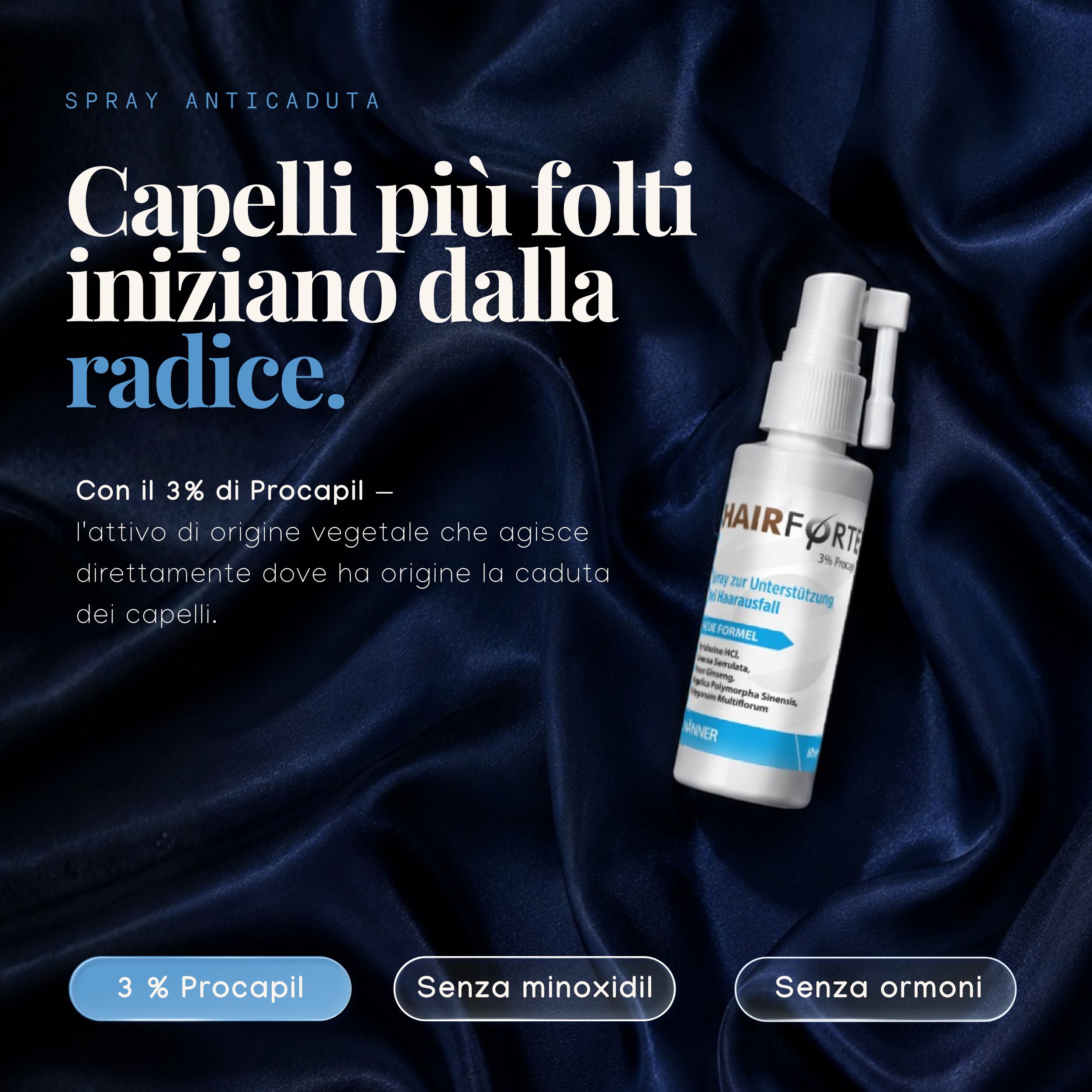 Hairforte Spray 3% Procapil contro la perdita dei capelli, bloccante DHT