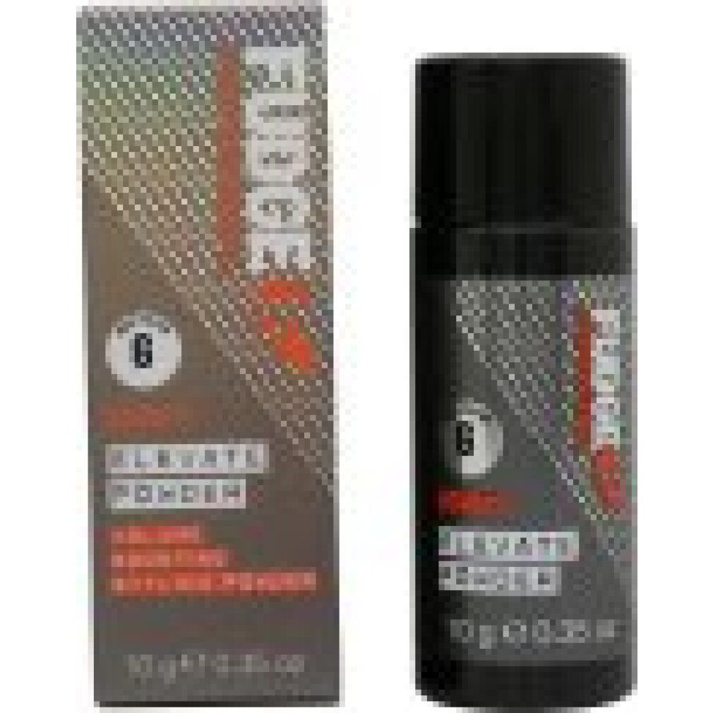 Scatola grigia e flacone nero. Scritto: Fudge, Sculpt, Elevate Powder, 10g. Polvere per capelli.
