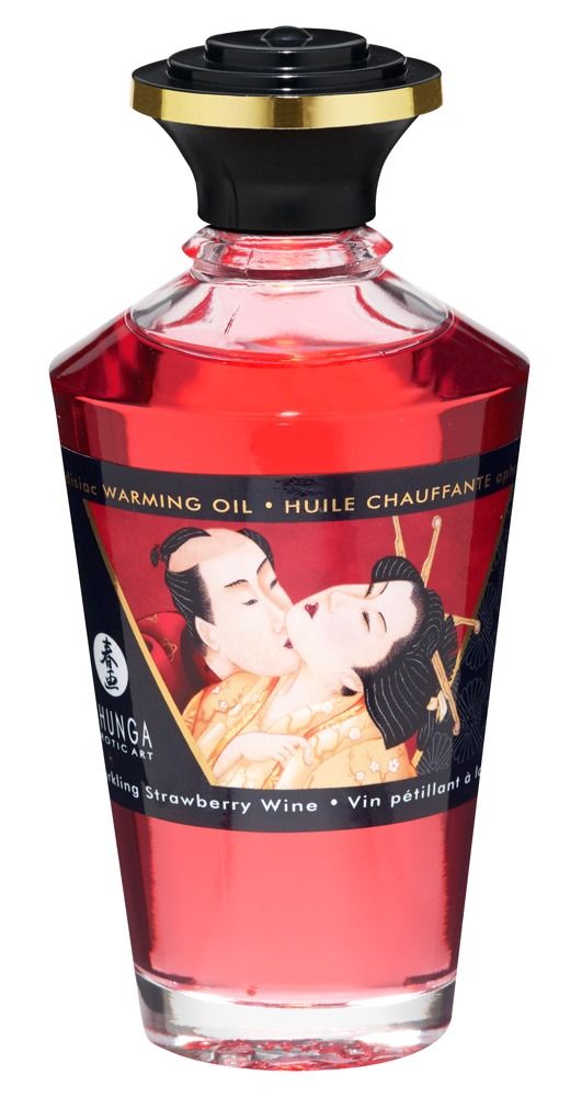 Flacone di olio riscaldante Shunga, aroma fragola, 100 ml.