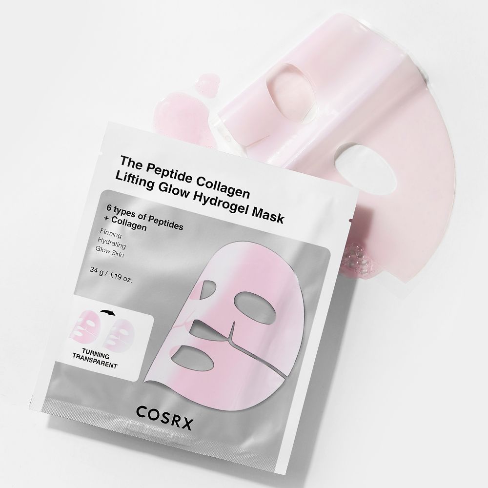 Maschera idrogel Peptide Collagen Lifting Glow estratta dalla confezione.