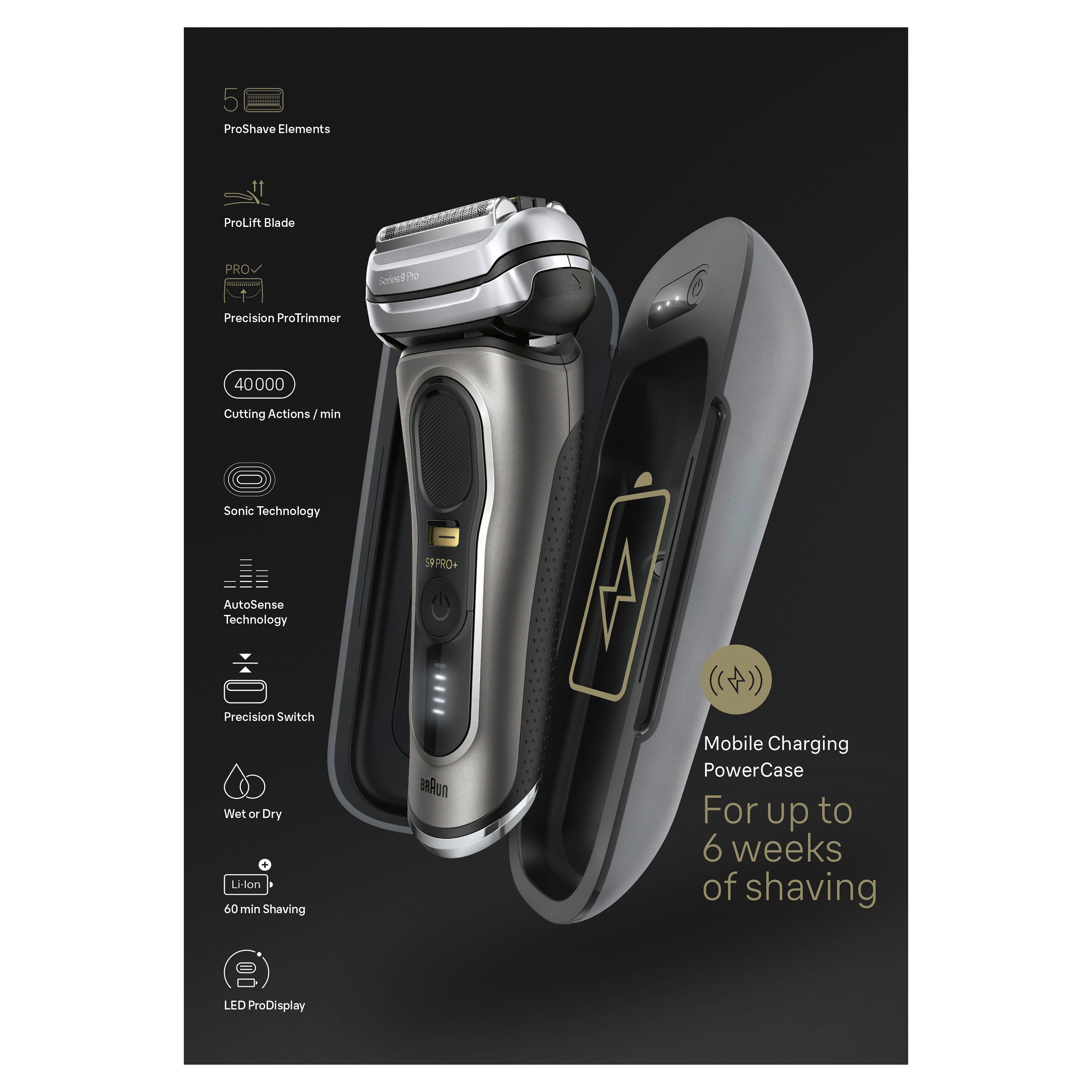 Braun Series 9 Pro+ 9575cc Wet  Dry Rasoio Trimmer Metallico