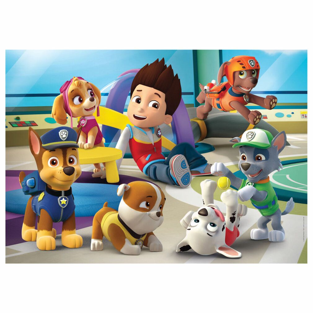 Puzzle Paw Patrol. Personaggi: Chase, Marshall, Skye, Ryder, Zuma, Rocky, Rubble. Sfondo: interno.