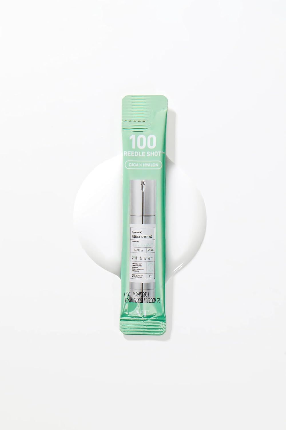 Bustina singola "100 Reedle Shot" su sfondo bianco. Immagine del prodotto e scritta "100 Reedle Shot".