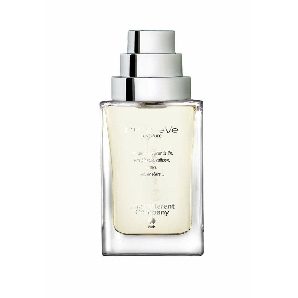 Flacone di profumo rettangolare con tappo argentato. Nome del prodotto e logo sull'etichetta. Flacone in vetro trasparente.