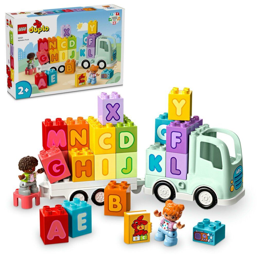 LEGO Duplo Il Camioncino dell'Alfabeto. Camion giocattolo con blocchi di lettere, personaggi e confezione. Età consigliata: 2+. Lettere A, B, C, D, E, F, K, M, N, X, Y. Confezione aggiuntiva.