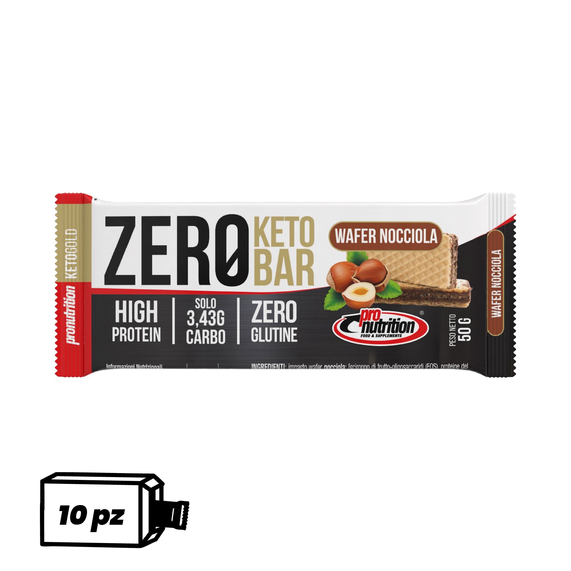 Pronutrition Barretta chetogenica Zero Keto Bar (10 pezzi x 50 gr, Wafer nocciola)