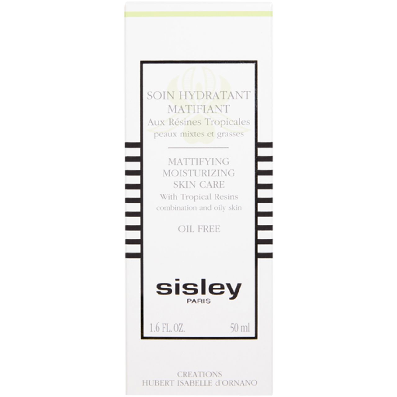 Confezione bianca con testo nero. Soin Hydratant Matifiant, Mattifying Moisturizing Skin Care, Oil Free. Marchio: Sisley.