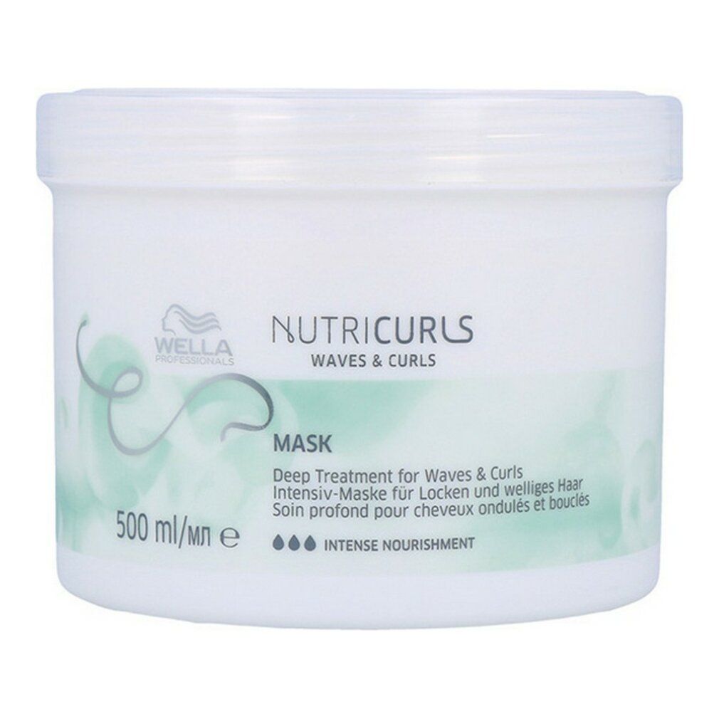 Barattolo bianco Wella Nutricurls Mask. Testo: Trattamento profondo per onde e ricci. 500 ml.