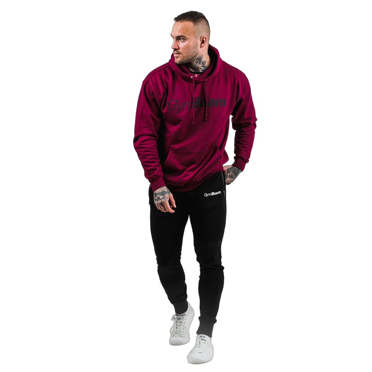 GymBeam Felpa uomo PRO Hoodie regular con cappuccio Burgundy