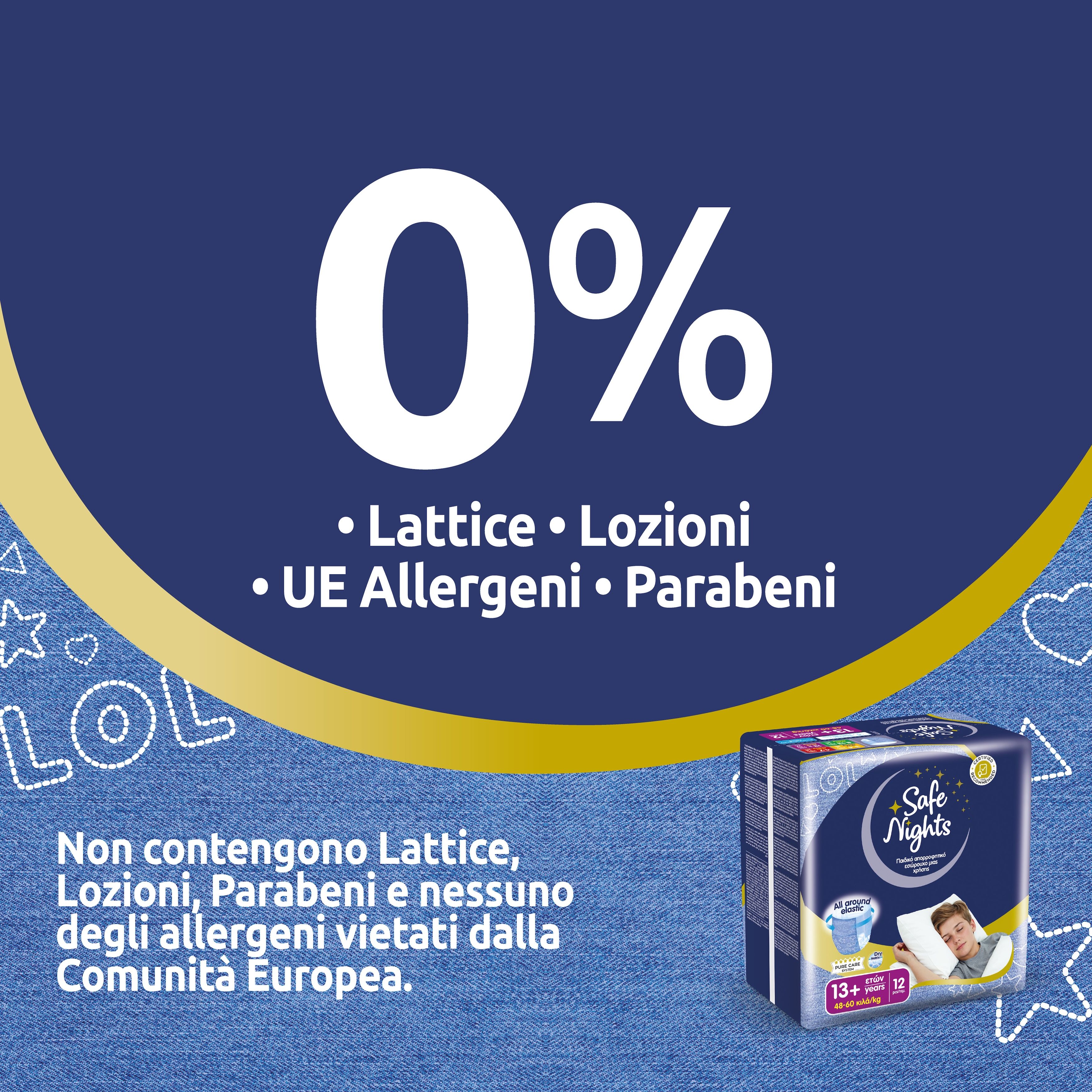 Babylino Safe Nights Boy, Mutandina Assorbente per la Notte, Bambino 13+ anni (48-60kg), 72 Unità