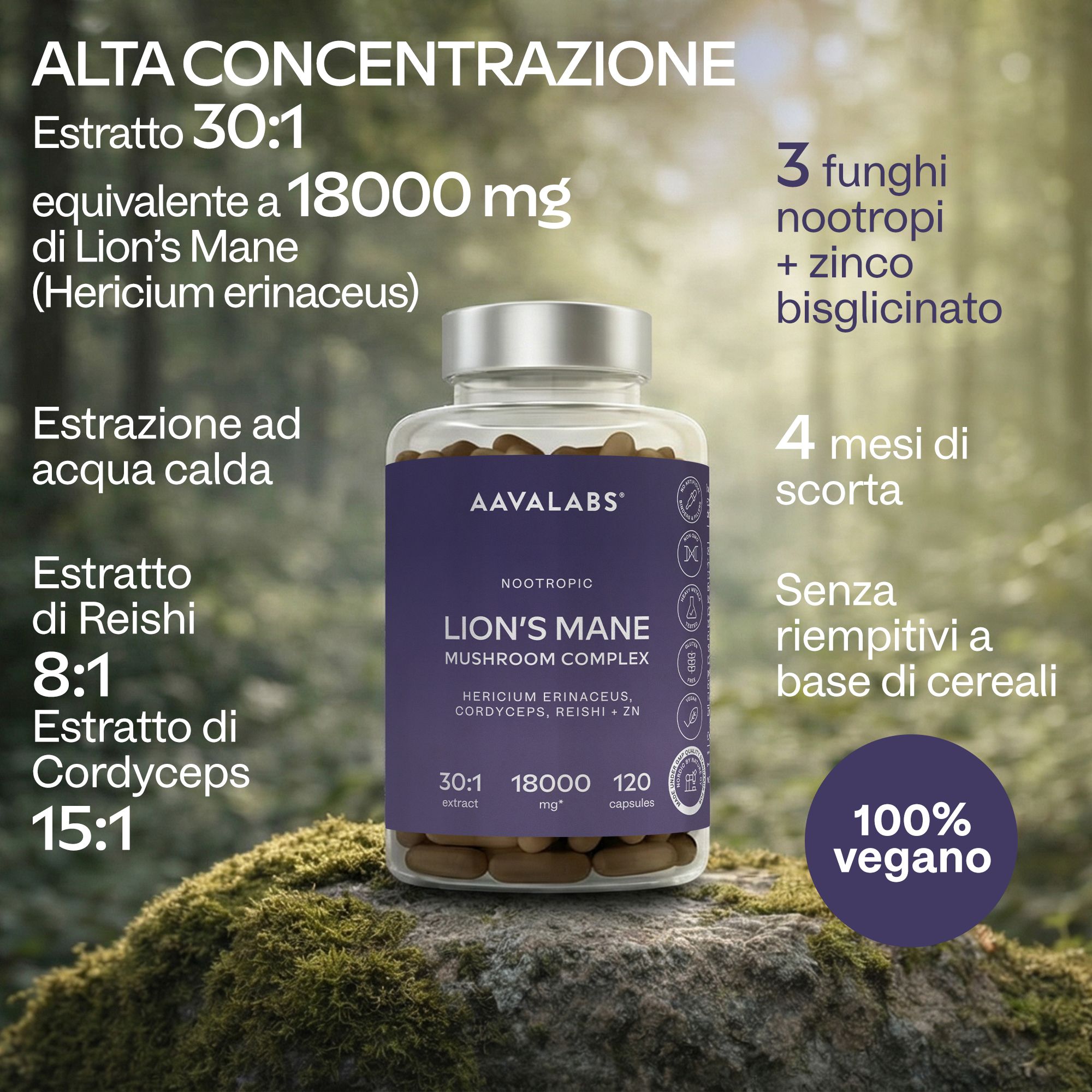 Capsule Aavalabs Lion's Mane con sigilli.