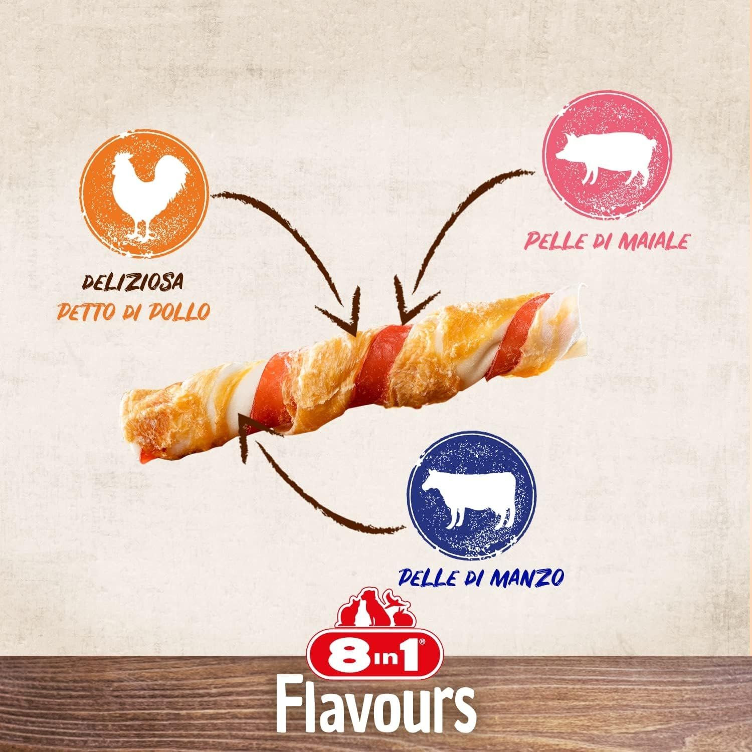 8in1 Triple Flavour Rolls Bastoncini da Masticare per Cani