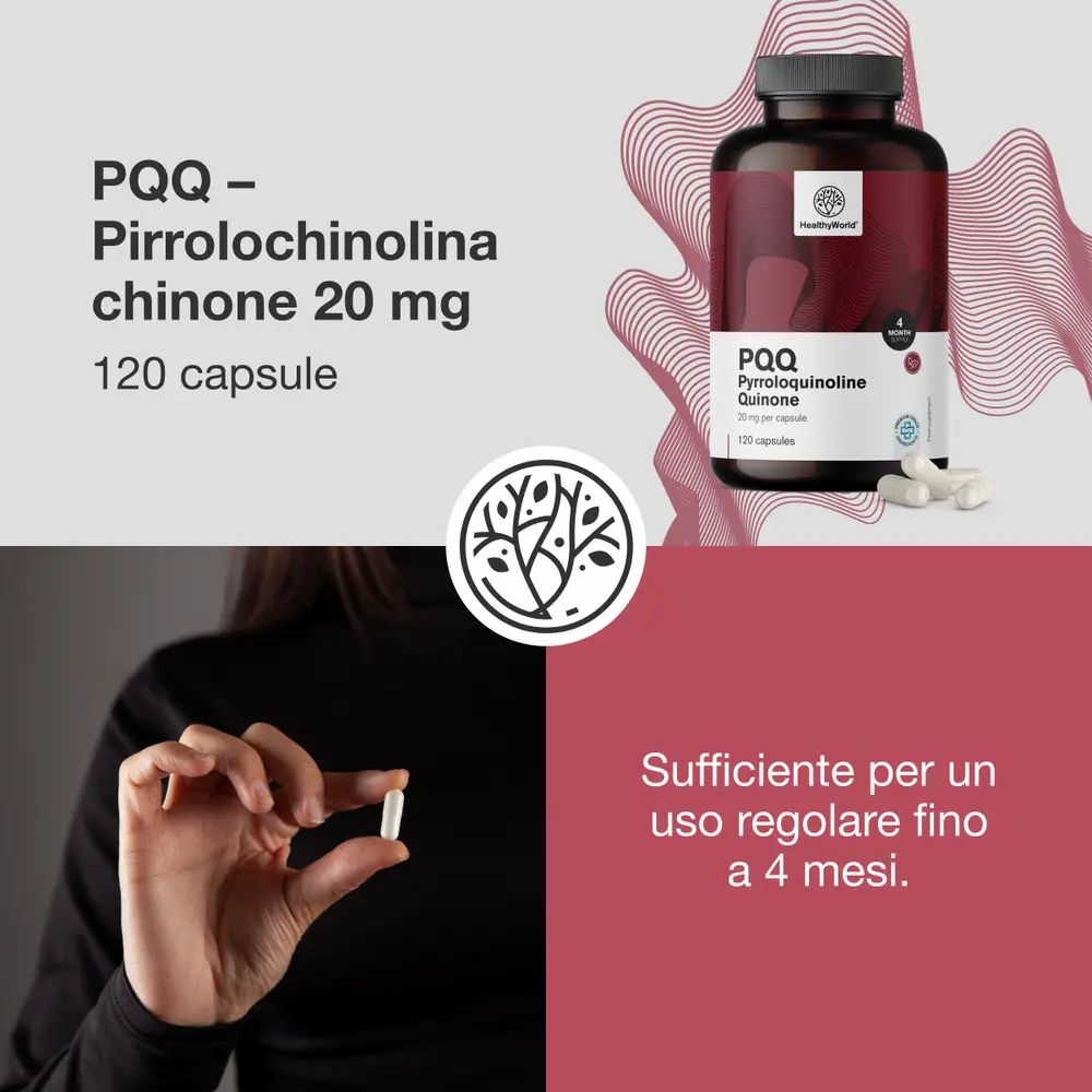 Flacone di PQQ Pirrolokinolina Chinone, 120 capsule.