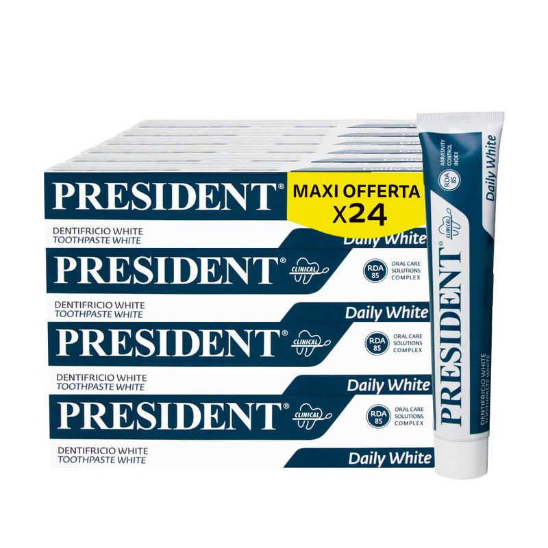 President KIT 24 Dentifricio White Sbiancante Menta Piemontese RDA 85 - 24x75ml