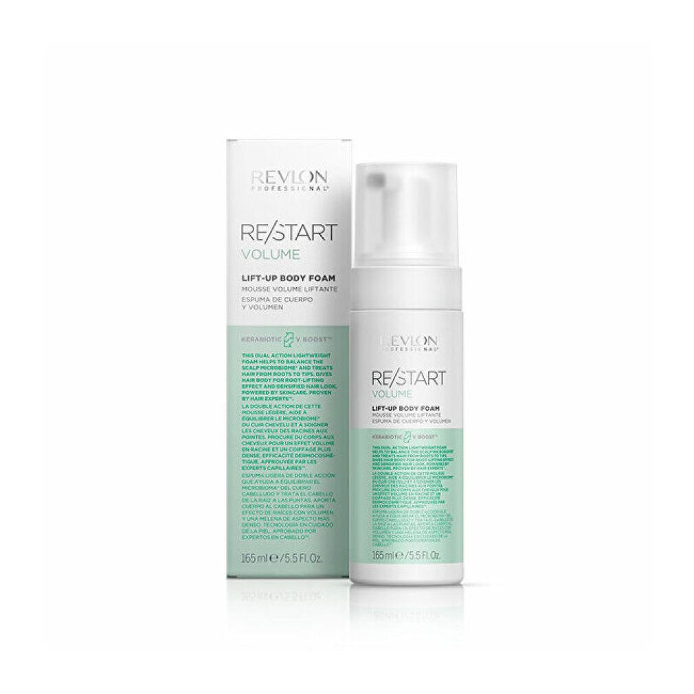 Flacone e scatola di schiuma Revlon Re-Start Volumen Lift-Up.