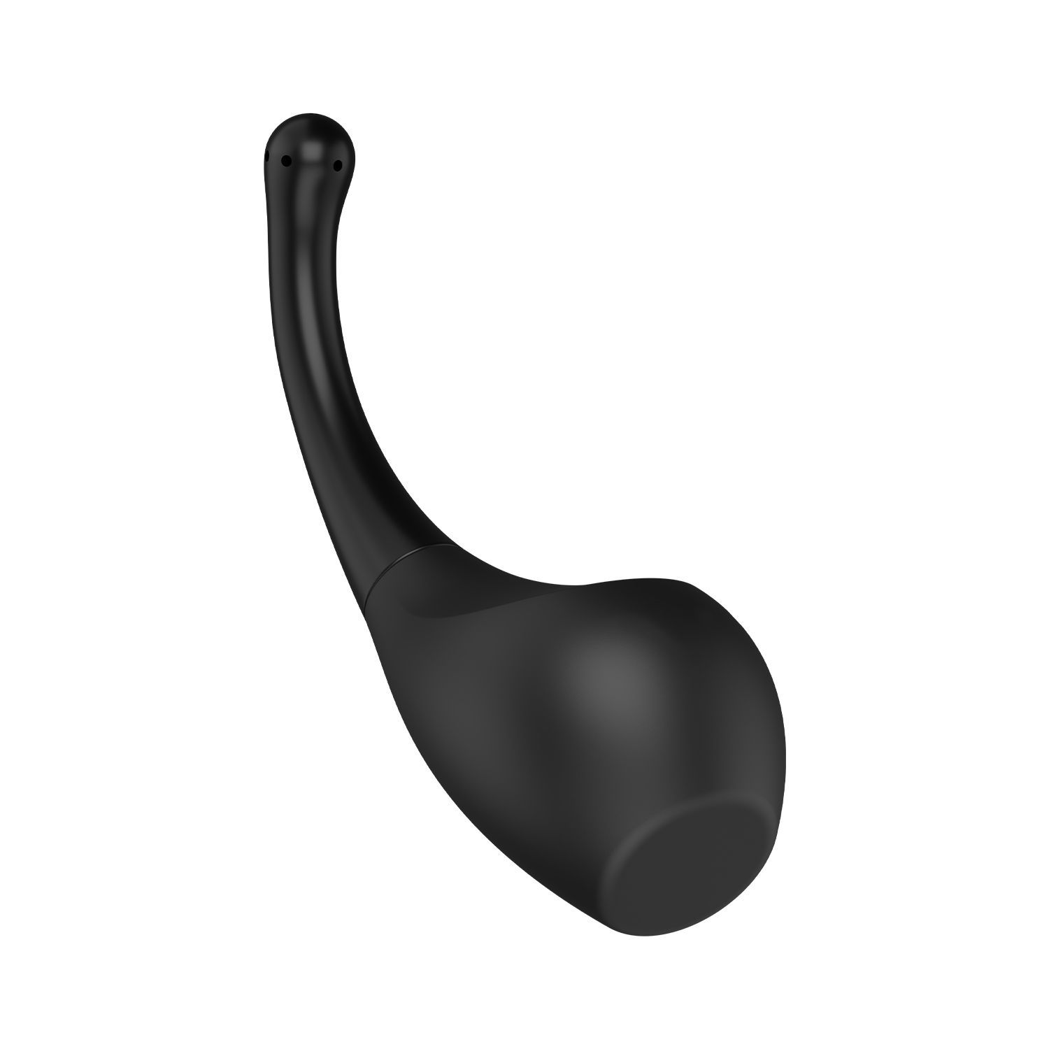 Dispositivo per l'igiene intima nero. Corpo a forma di pera con collo curvo e punta arrotondata.