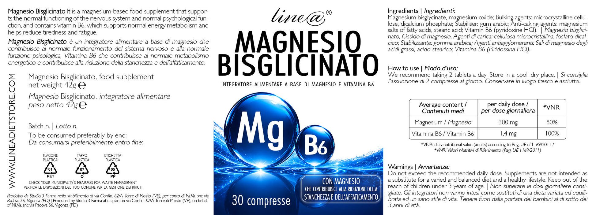 Integratore alimentare Magnesio Bisglicinato, 30 compresse.