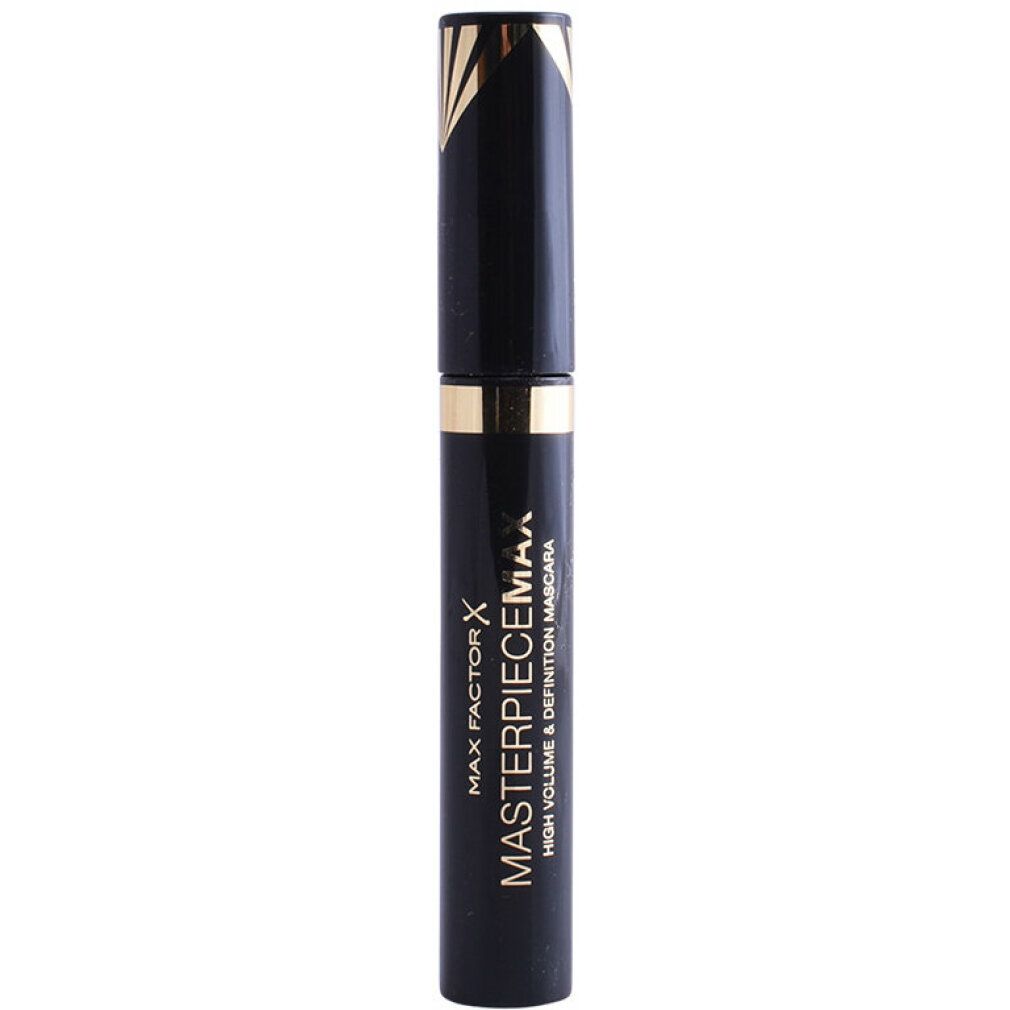 Mascara nero con dettagli dorati. Scritta: Max Factor Masterpiece Max High Volume & Definition Mascara.