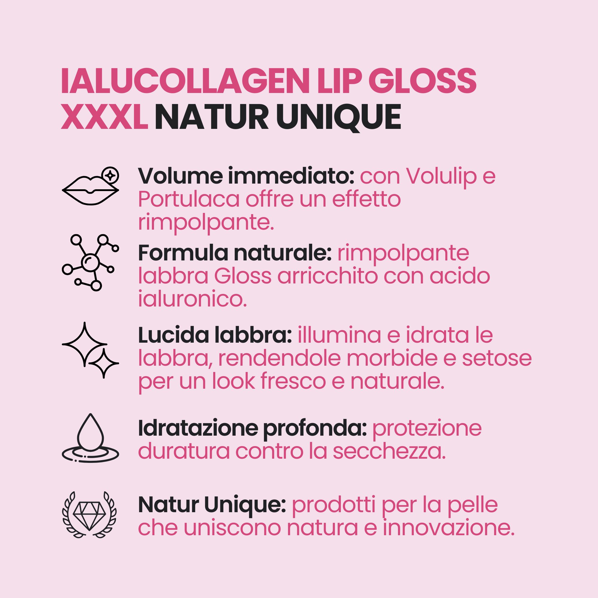 Natur Unique Ialucollagen Lip Gloss Volume Xxxl Nude: effetto volume labbra con Volulip, Made in Italy.