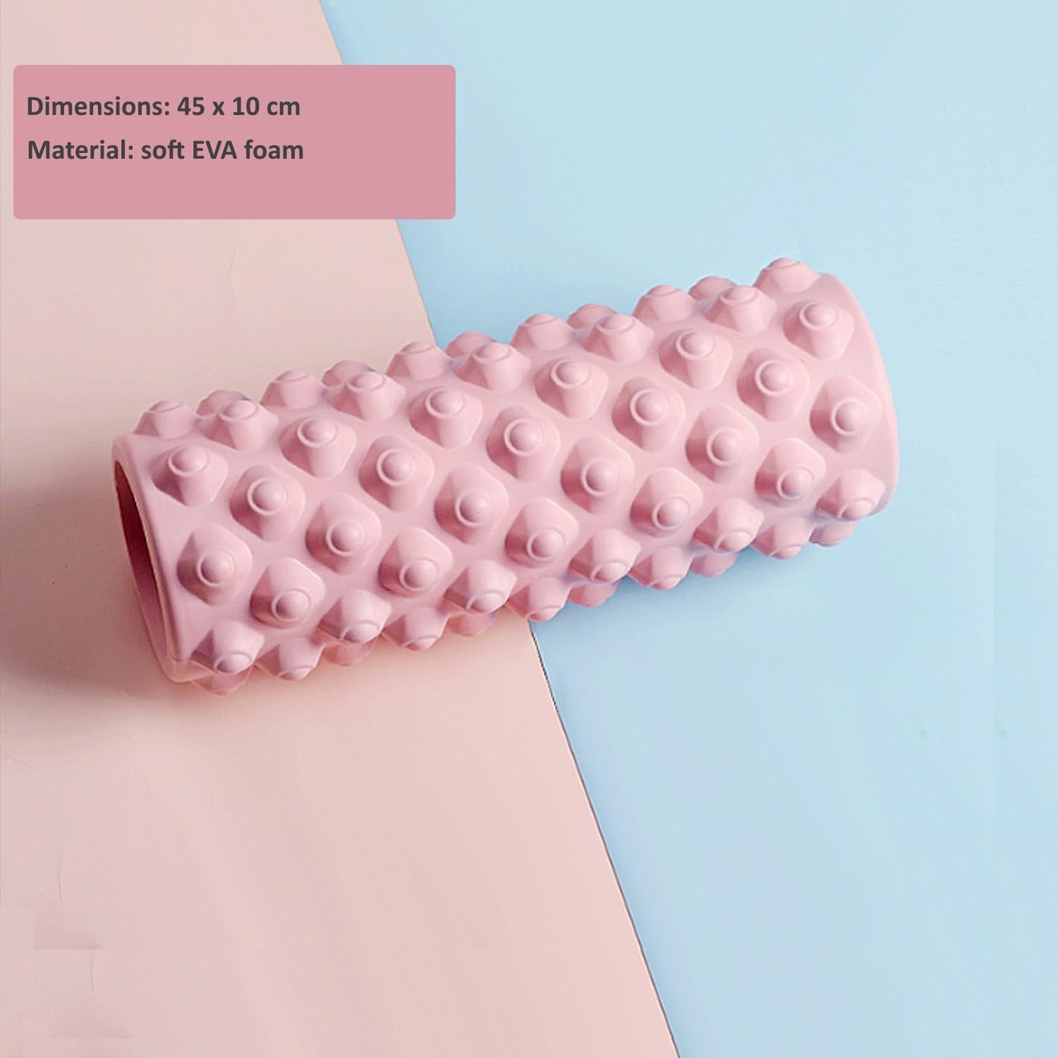 Rullo per massaggio rosa con nodi. Dimensioni: 45 x 10 cm. Materiale: schiuma EVA morbida.