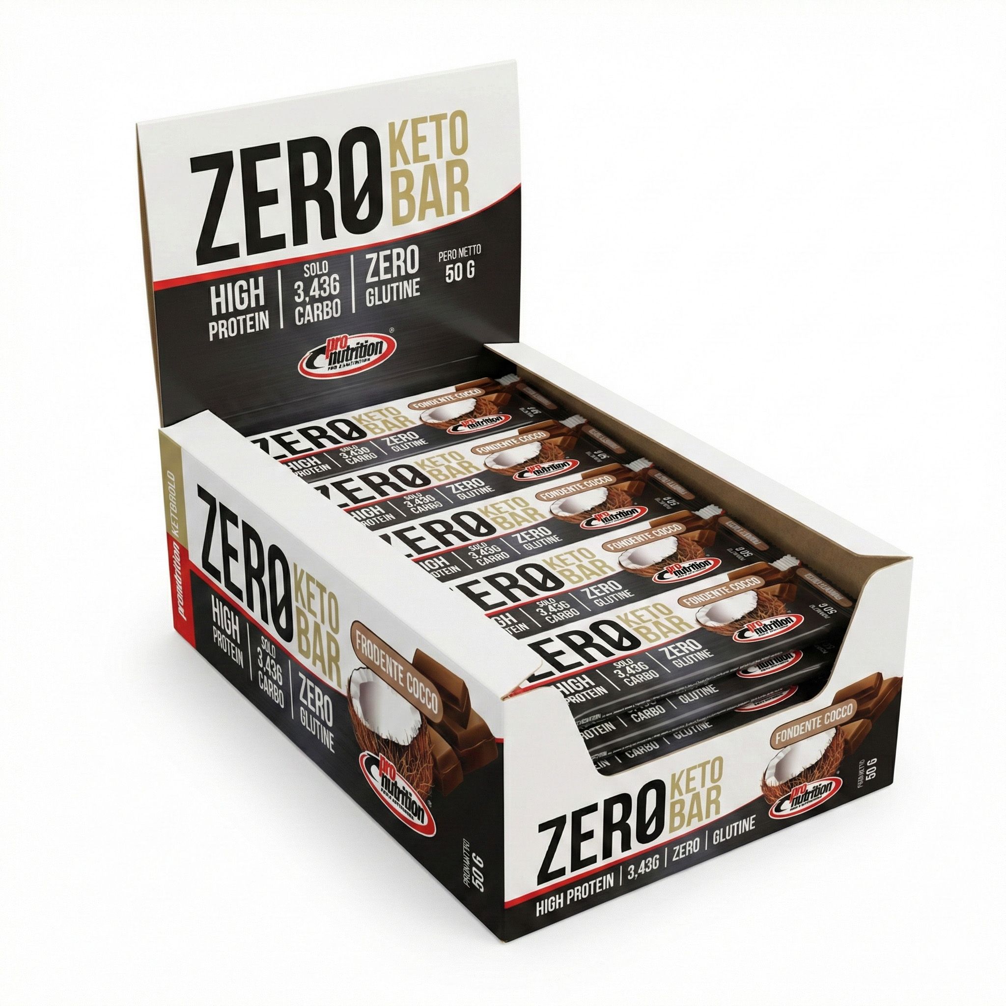Pronutrition Barretta Zero Keto Bar - Fondente Cocco 25x50 gr - 40% Proteine WPI, Keto