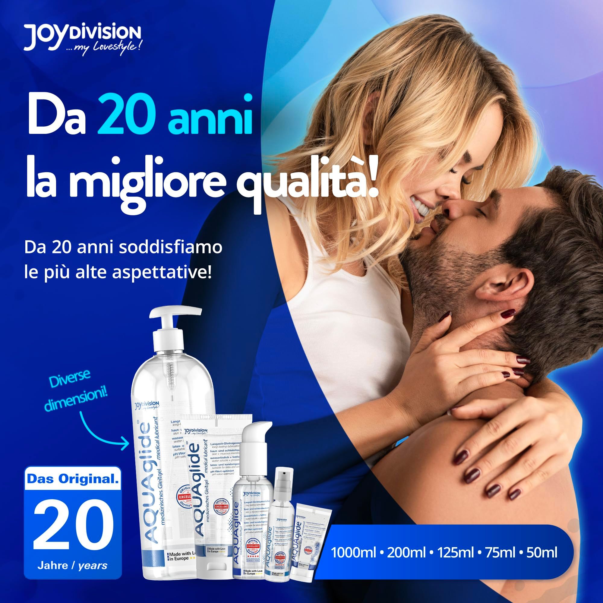 Tubo di gel lubrificante medicale AQUAGLIDE, 50ml. "Originale". "Dermatest Excellent".