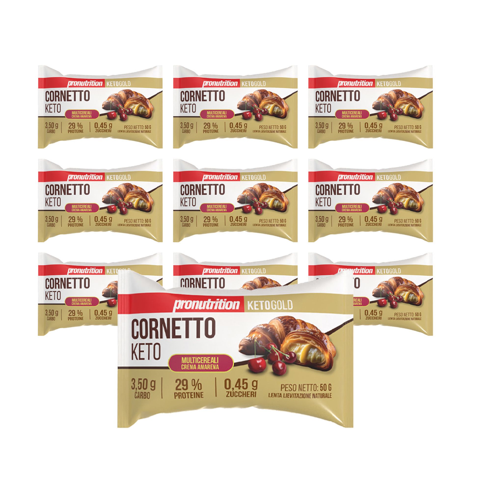 Pronutrition Cornetto keto multicereali (10 pezzi x 50 gr, Crema e amarena)
