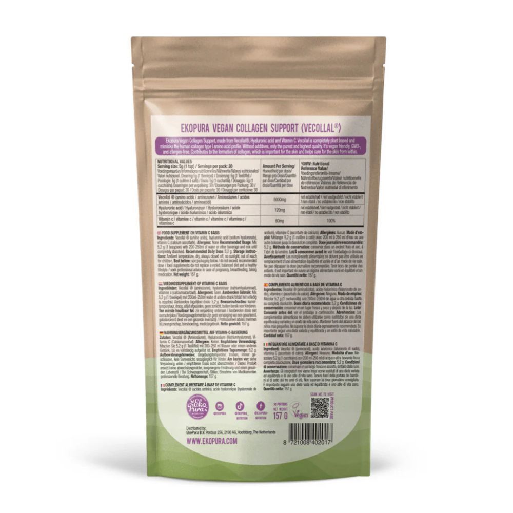 Retro della busta con testo. Contiene informazioni nutrizionali, ingredienti e certificazioni. Sfondo: bianco.