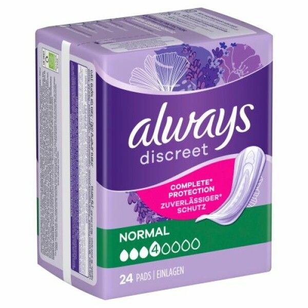 Always Discreet Normal. 24 pezzi. Immagine e informazioni. Confezione.