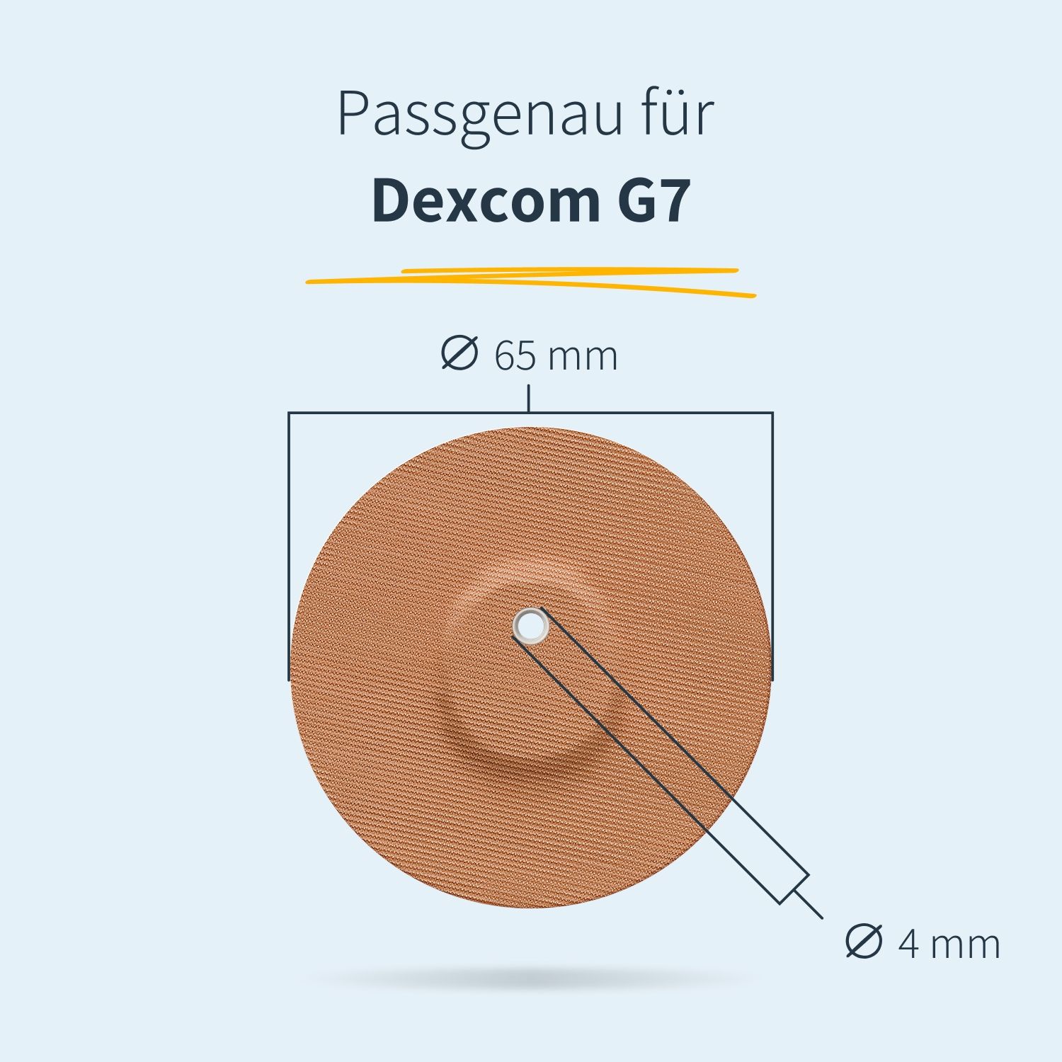 Cerotto MySweetStitch su misura per Dexcom G7, diametro 65 mm.