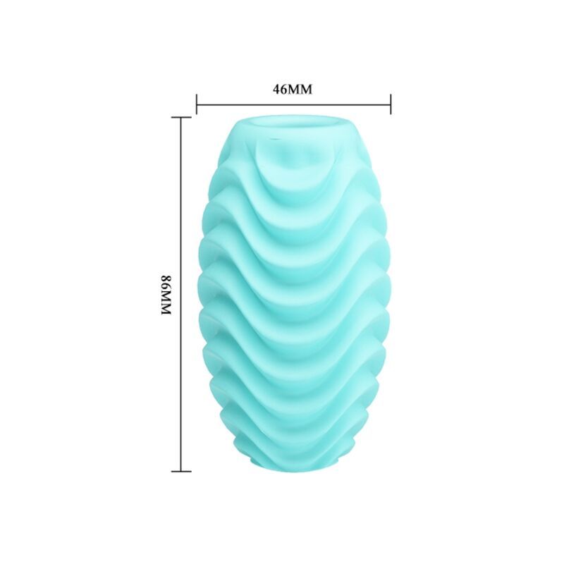 Uovo masturbatore azzurro con motivo a onde, dimensioni 86mm x 46mm.